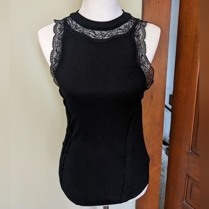 Free People black lace trim tank top, size Large